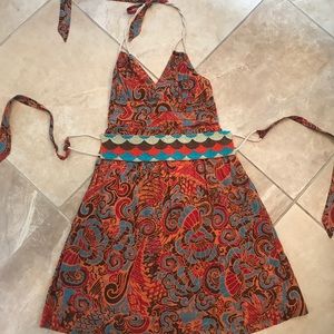 Anthropologie Halter dress with beaded belt 4 S